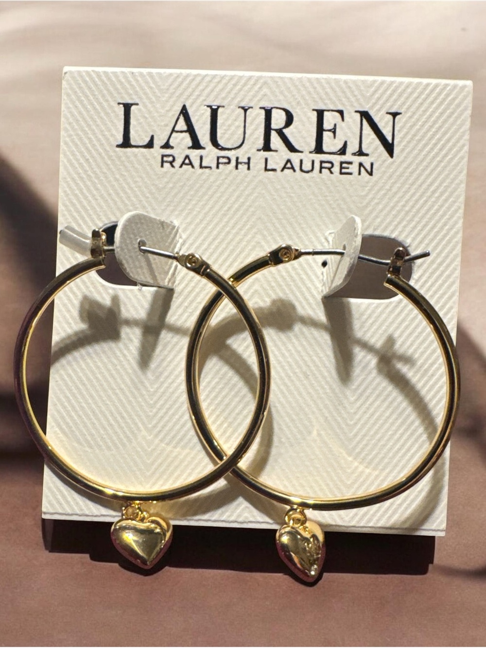 Lauren Ralph Lauren Gold Hoop Earrings with Heart Drop